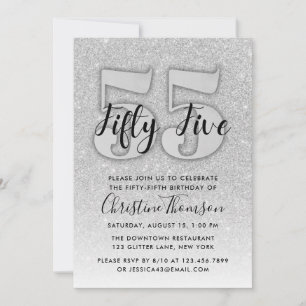 Silver Glitter 55th Birthday Invitation Kaart