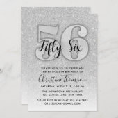 Silver Glitter 56th Birthday Invitation Kaart (Voorkant / Achterkant)