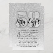 Silver Glitter 58th Birthday Invitation Kaart (Voorkant / Achterkant)