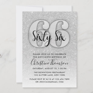 Silver Glitter 66th Birthday Invitation Kaart