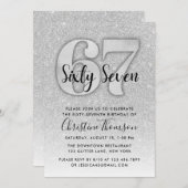 Silver Glitter 67th Birthday Invitation Kaart (Voorkant / Achterkant)