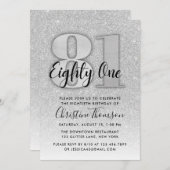 Silver Glitter 81st Birthday Invitation Kaart (Voorkant / Achterkant)