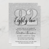 Silver Glitter 82nd Birthday Invitation Kaart (Voorkant / Achterkant)