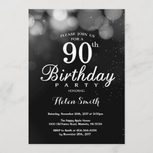 Silver Glitter 90th Birthday Invitation Card Kaart