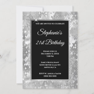 Silver Glitter Abstract Snake Glam Birthday Kaart