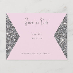 Silver Glitter Afbeelding Roze Bruiloft Save the D Briefkaart