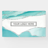 Silver Glitter Agate Blauwgroen Mint Waterverf Log Spandoek (Horizontaal)