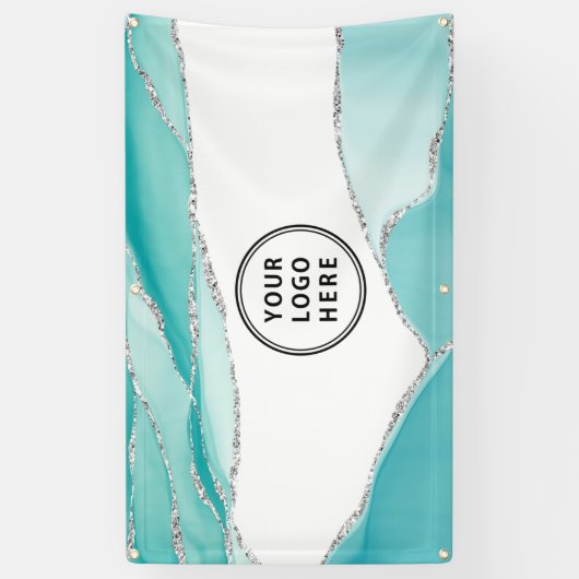 Silver Glitter Agate Blauwgroen Munt Uw Logo Spandoek (Verticaal)