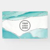 Silver Glitter Agate Blauwgroen Munt Uw Logo Spandoek (Horizontaal)