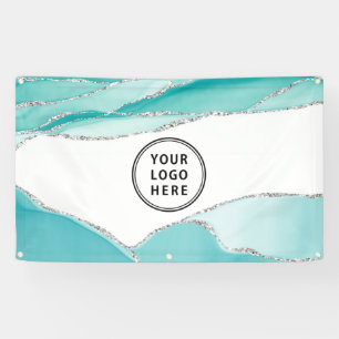 Silver Glitter Agate Blauwgroen Munt Uw Logo Spandoek
