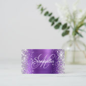 Silver Glitter Amethyst Folie Paars Monogram Visitekaartje (Staand voorkant)