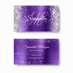Silver Glitter Amethyst Folie Paars Monogram Visitekaartje
