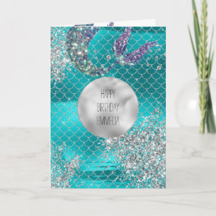 Silver Glitter Aqua Mermaid Kaart