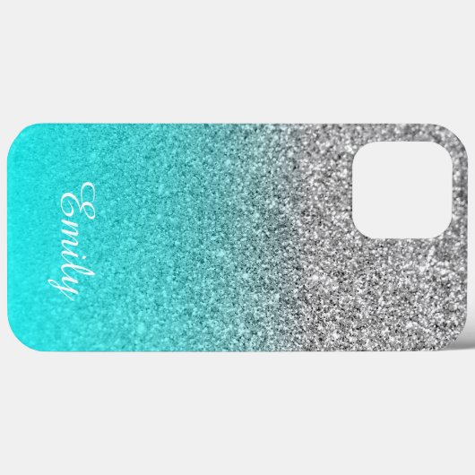 Silver Glitter Aqua Ombre Persoonlijk Case-Mate iPhone Case (Achterkant (horizontaal))