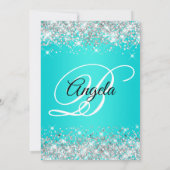 Silver Glitter Aqua Turquoise Ombre Fancy Monogram Kaart (Achterkant)