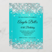 Silver Glitter Aqua Turquoise Ombre Fancy Monogram Kaart (Voorkant / Achterkant)