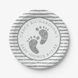 Silver Glitter Baby Feet Baby shower Gepersonalise Papieren Bordje