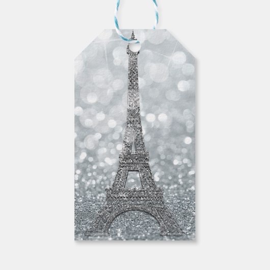 Silver Glitter & Balloons Paris Eiffel Tower Party Cadeaulabel (Achterkant)
