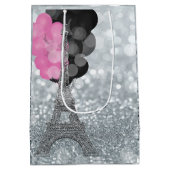 Silver Glitter & Balloons Paris Eiffel Tower Party Medium Cadeauzakje (Achterkant)