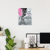 Silver Glitter & Balloons Paris Eiffel Tower Party Poster (Thuiskantoor)