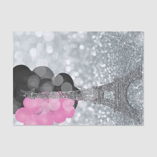 Silver Glitter & Balloons Paris Eiffel Tower Party Tissuepapier (Voorkant)