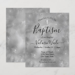 Silver Glitter Baptism Budget Invitations