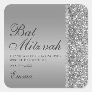Silver Glitter Bat Mitzvah Vierkante Sticker