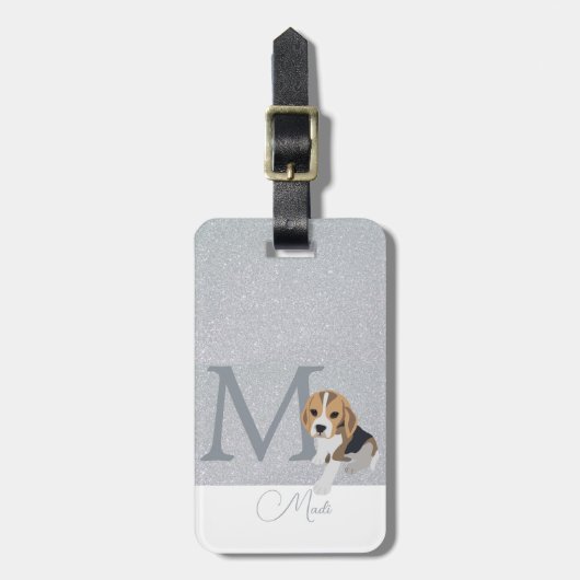 Silver Glitter Beagle Hondenliefhebbers Aangepast Bagagelabel (Voorkant verticaal)