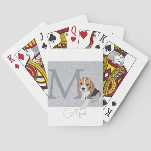 Silver Glitter Beagle Hondenliefhebbers Persoonlij Pokerkaarten (Achterkant)