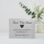 Silver glitter Bewaar de datum bruiloft briefkaart (Staand voorkant)