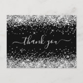 Silver Glitter Black Baby shower Bedankt Briefkaart (Voorkant)