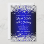 Silver Glitter Black Blue Gradient 40th Birthday Kaart (Voorkant)