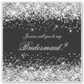 Silver Glitter Black Bridesmaid-voorstel Gift Box Sticker (Voorkant)