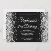Silver Glitter Black Fancy Monogram 21ste verjaard Kaart (Voorkant)