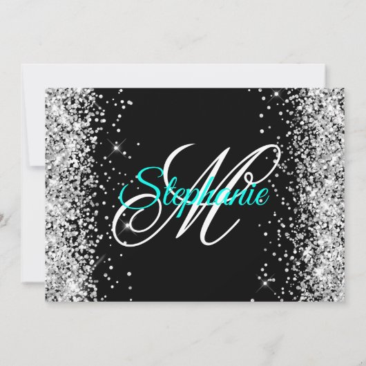Silver Glitter Black Fancy Monogram Kaart (Achterkant)