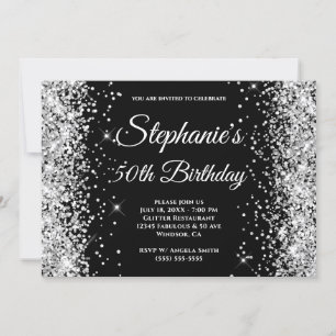 Silver Glitter Black Fancy Monogram Kaart