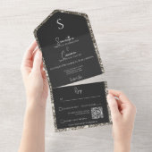 Silver Glitter & Black Glam QR-code All In One Uitnodiging (Afscheurbaar)