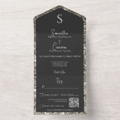 Silver Glitter & Black Glam QR-code All In One Uitnodiging (Binnen)