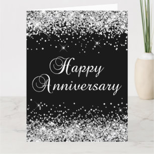 Silver Glitter Black Happy Jubileum Kaart