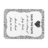 Silver Glitter Black Heart bewaart de datum magnee Magneet (Horizontaal)