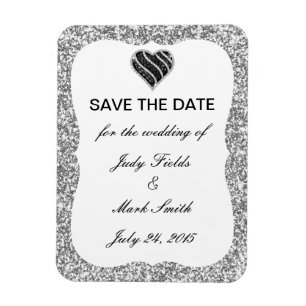 Silver Glitter Black Heart bewaart de datum magnee Magneet
