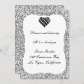 Silver Glitter Black Heart Reception Kaart (Voorkant / Achterkant)