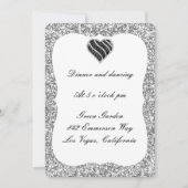 Silver Glitter Black Heart Reception Kaart (Voorkant)