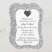 Silver Glitter Black Heart Rehearsal Dinner Invite Kaart (Voorkant / Achterkant)
