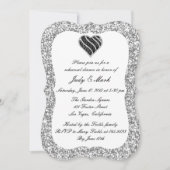 Silver Glitter Black Heart Rehearsal Dinner Invite Kaart (Voorkant)