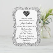 Silver Glitter Black Heart Rehearsal Dinner Invite Kaart (Staand voorkant)