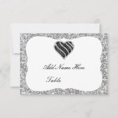Silver Glitter Black Heart Table Place Card Kaart (Voorkant)