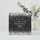 Silver Glitter Black Leather 40th Birthday Kaart (Staand voorkant)