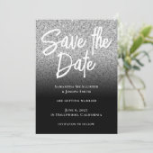 Silver Glitter Black Ombre Save The Date (Staand voorkant)