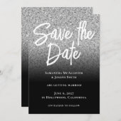 Silver Glitter Black Ombre Save The Date (Voorkant / Achterkant)